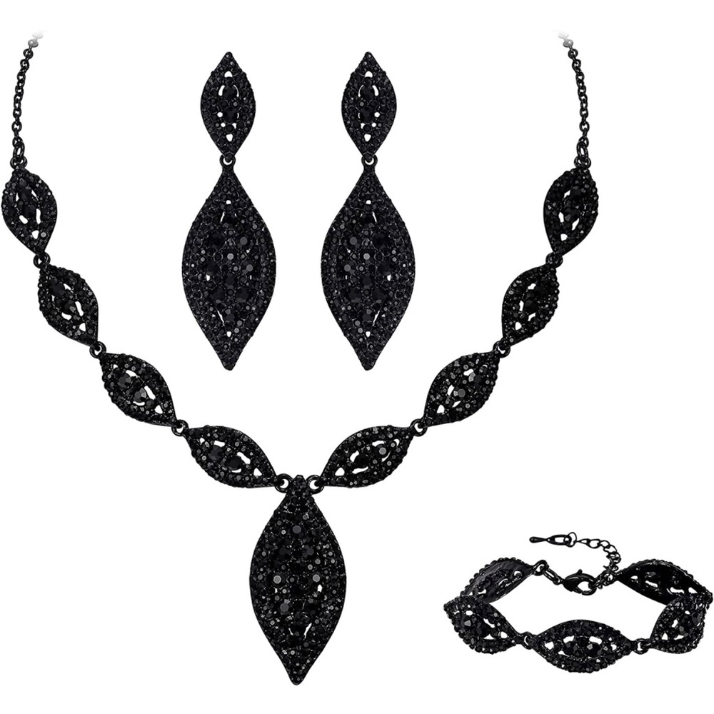 Bridal Black Crystal Jewelry Set
